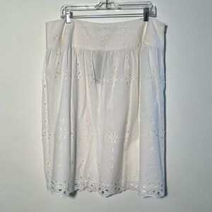 JONES NEW YORK NWT White Cotton Eyelet Cottage Flat Waist Full Midi Skirt SZ 16W